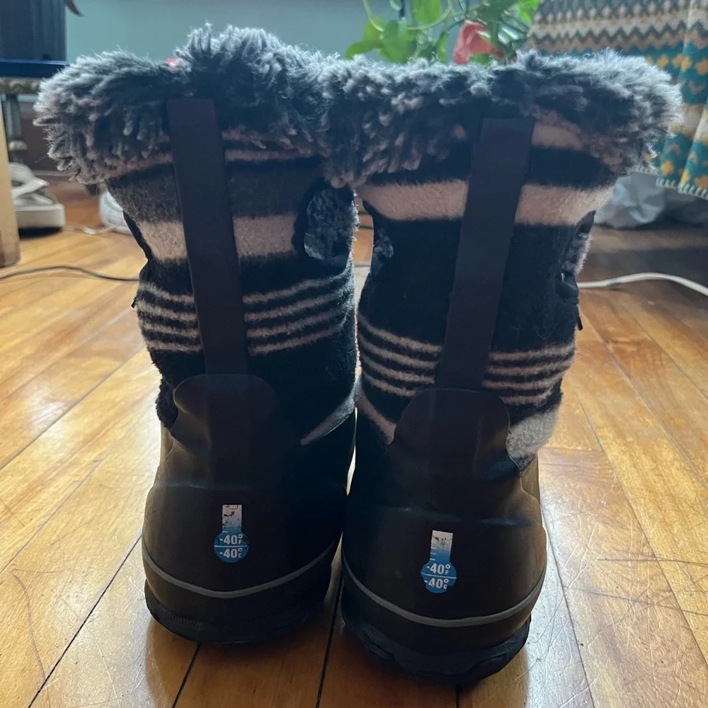 Bogs Arcata Stripe Black Waterproof Wool-Blend‎ Winter Boots Big Kids 5